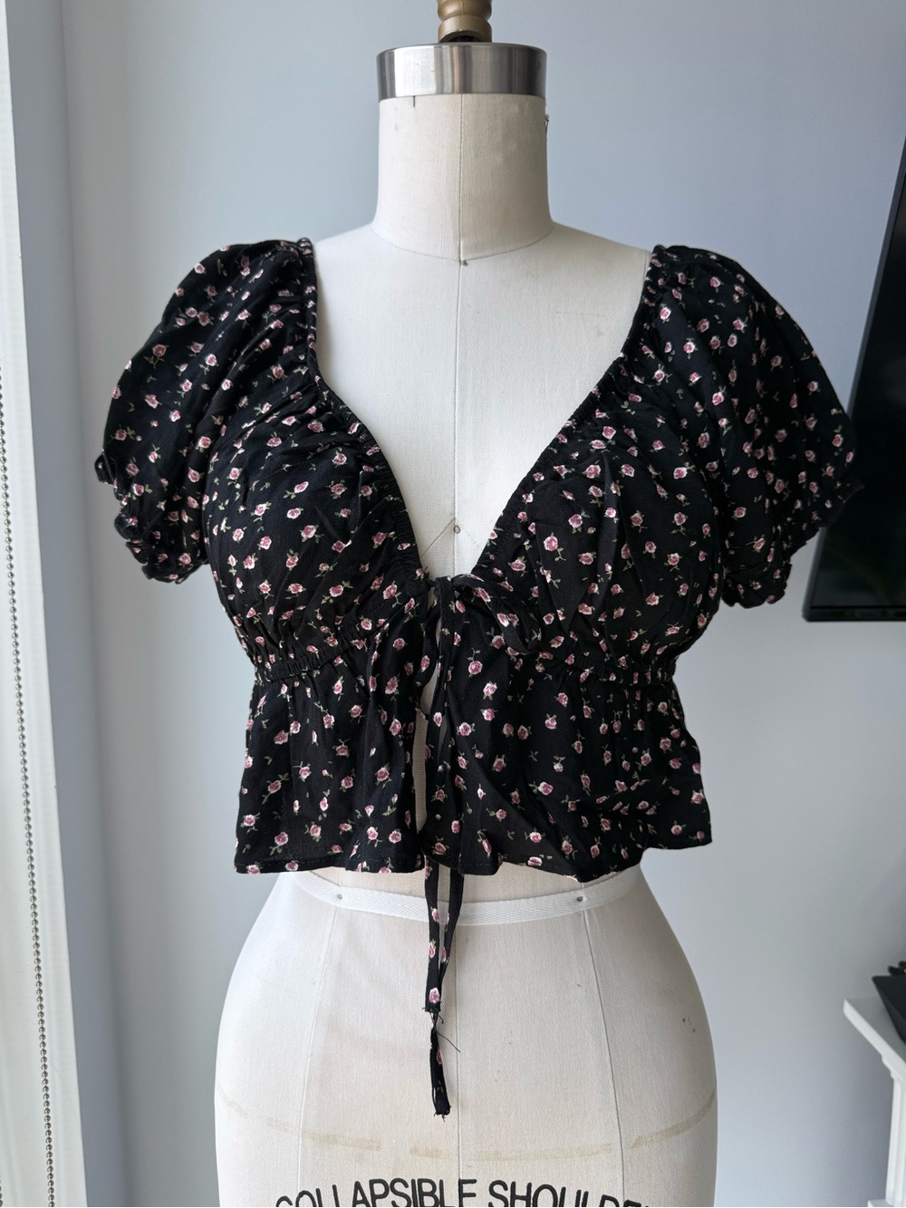 Garage Black Crop Top with Floral Print